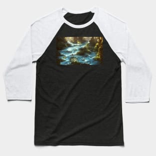 Painting Mountain River Landscape Baseball T-Shirt